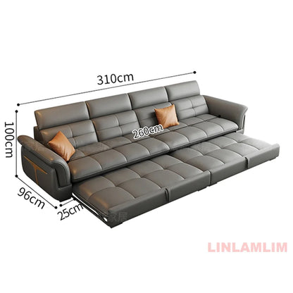 Modern Electric Recliner Sofa Bed with Adjustable Backrest, L-Shaped Multifunctional Italian Genuine Leather Sectional Couch