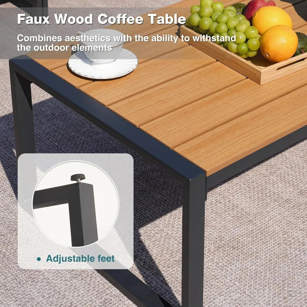 Patio Furniture Set, 4 Pieces Outdoor Furniture Patio Conversation Set with High Back, Faux-Wood Armrest and Tabletop, Outdoor C