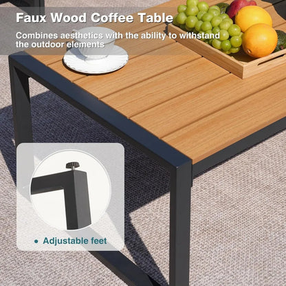 Patio Furniture Set, 4 Pieces Outdoor Furniture Patio Conversation Set with High Back, Faux-Wood Armrest and Tabletop, Outdoor C