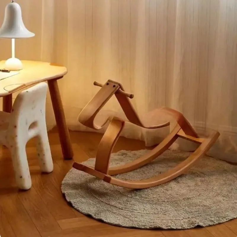 Solid wood color matching parent-child rocking horse chair Nordic light luxury toy birthday gift adults can sit