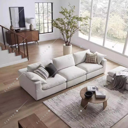 Nordic Cream White Linen Fabric Living Room Couch Sectional Cloud Sofa Modern Simple L Shaped Modular Corner Sofa Set Furniture