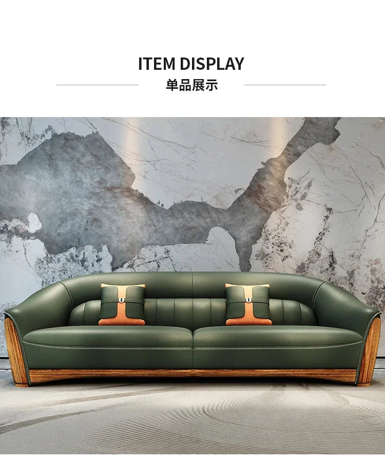 New Chinese Style Ugyen Wood Leather Sofa Large Apartment Combination New Furniture