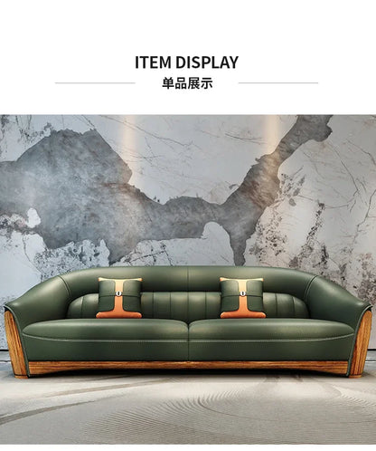 New Chinese Style Ugyen Wood Leather Sofa Large Apartment Combination New Furniture