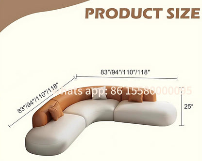 Customizable Curved Leather Corner Sofa Set with Solid Wood Frame, Modern Sectional Couches for Living Room