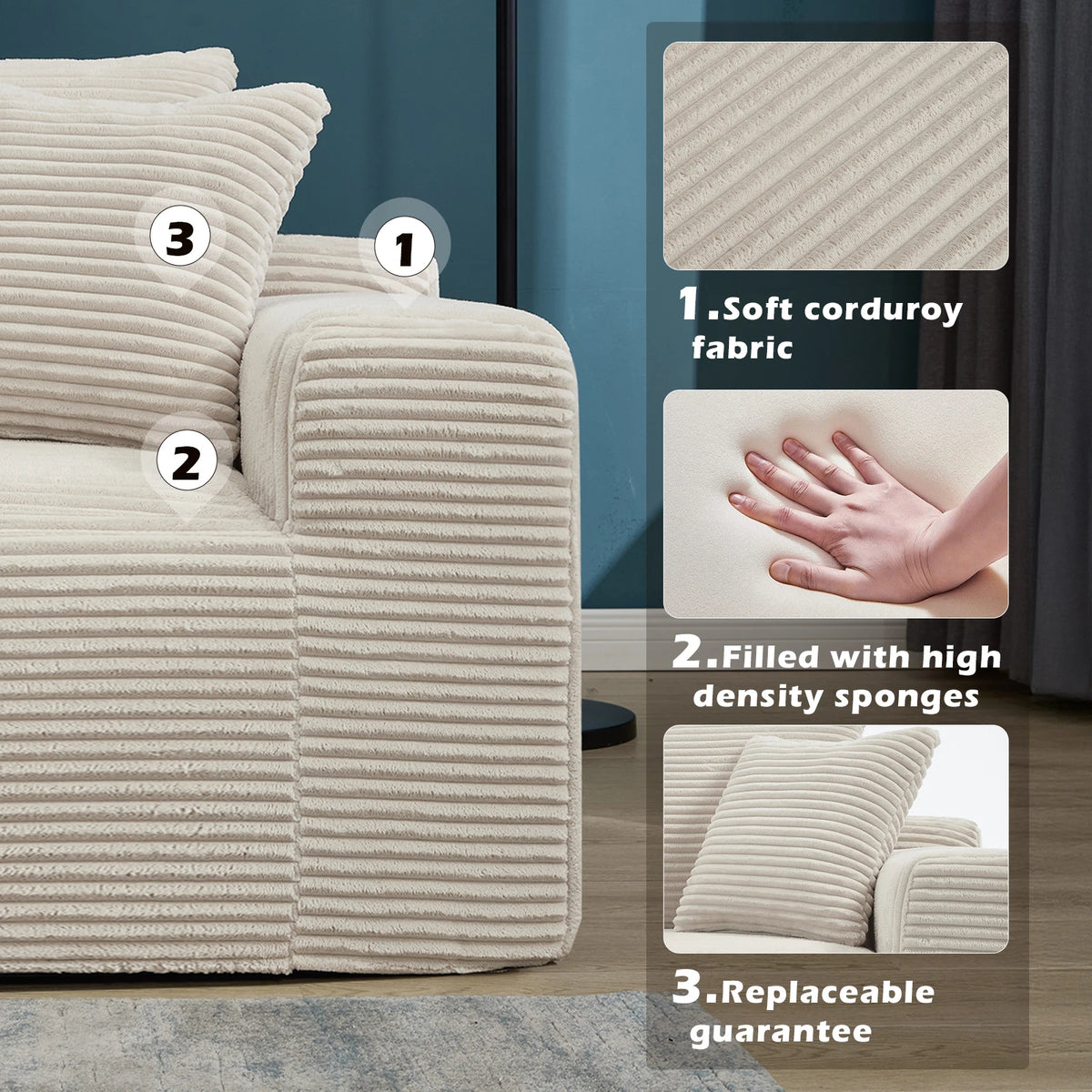 Wholesale L Shaped Cloud Couch 107 Inch Plush Sectional Sofa with Chaise Minimalist Living Room Furniture