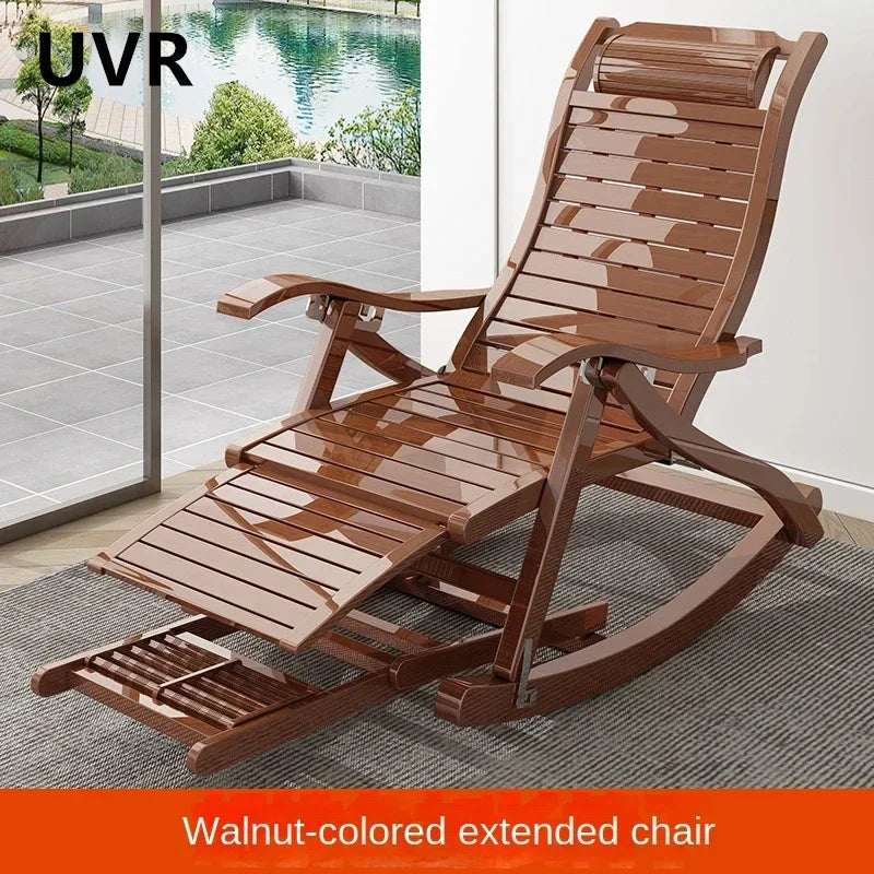 UVR Adult Recliner Folding Rocking Chair Living Room Armchair Bed Office Lunch Break Nap Backrest Stool Bamboo Chaise Longue