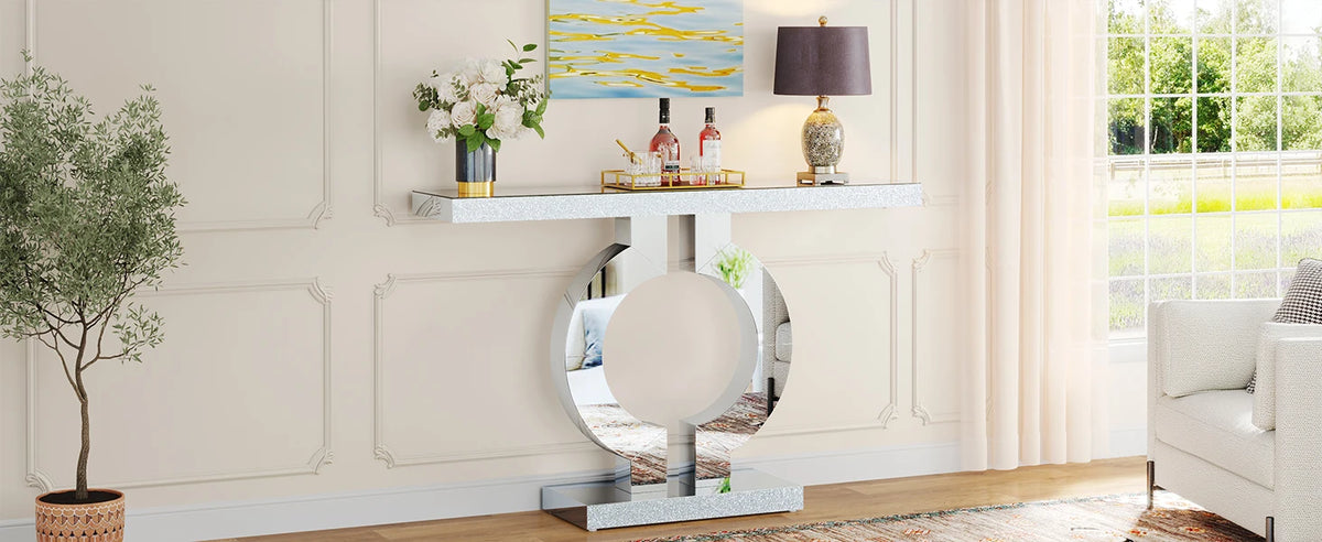 Tribesigns 43.3-Inch (110cm)Mirrored Console Table, Modern Entryway Table with Thickened Mirror Finish Tabletop
