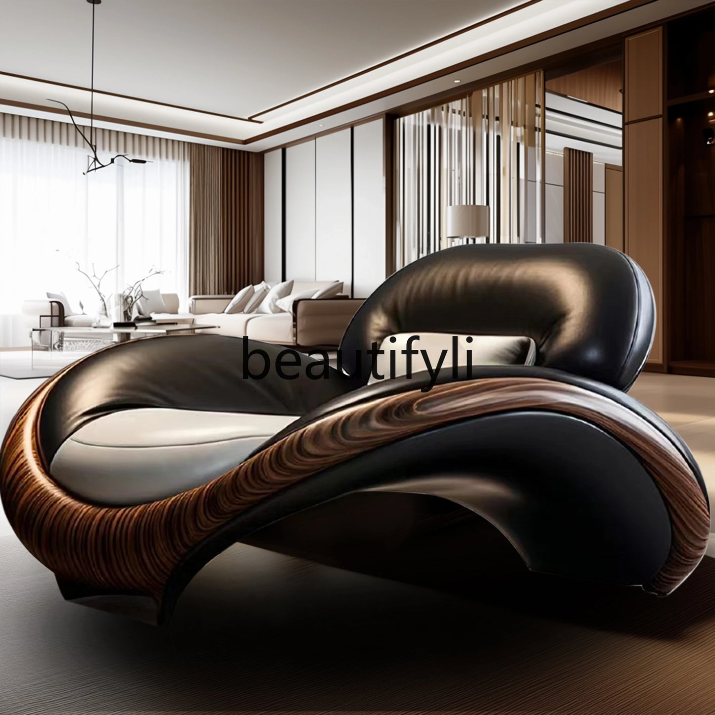 Living room leather ingot chair Italian minimalist villa large flat floor light luxury villa new Chinese modern single sofa