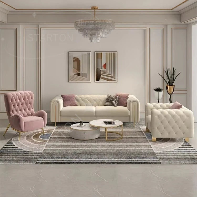 Customizable Modern Leather Combination Upholstered Couch White Sofa Living Room New Model Luxury Tufted Chesterfield-sofa Sets