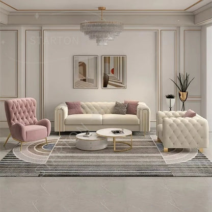Customizable Modern Leather Combination Upholstered Couch White Sofa Living Room New Model Luxury Tufted Chesterfield-sofa Sets