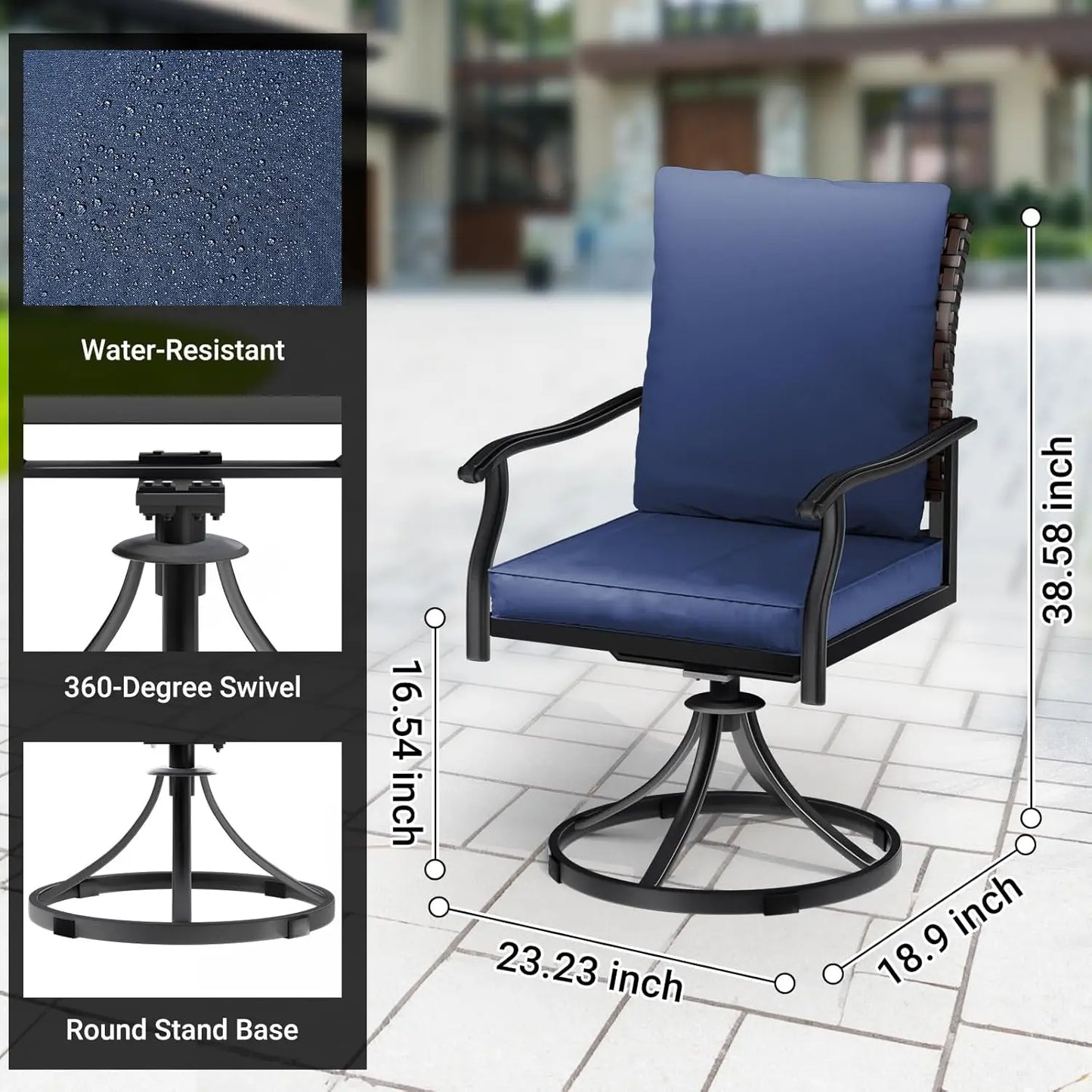 5 Piece Outdoor Patio Dining Set with 4 Swivel Dining Chairs & 1 Large Round Dining Table,Bistro Furniture Set , Customized