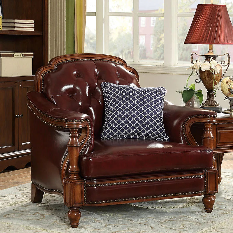 American first-layer leather sofa combination simple household solid wood corner villa L-shaped sofa