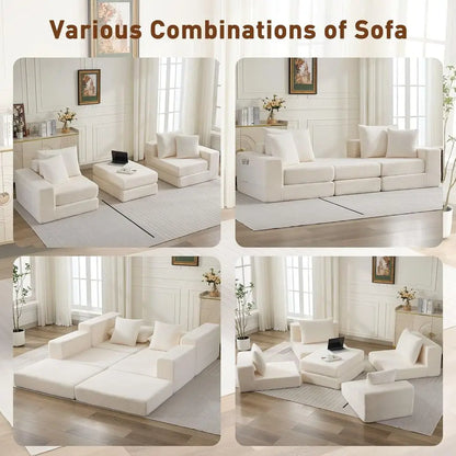 L-Shaped Modular Cloud Sectional Sofa | 3-Seater with Memory Foam Cushions