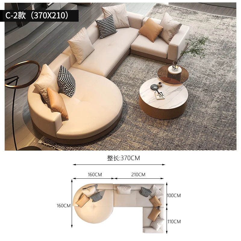 Leather combination, sofa, large flat-floor villa sofa, concubine arc high-end sofa