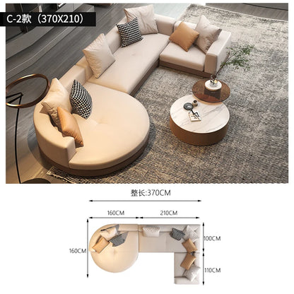Leather combination, sofa, large flat-floor villa sofa, concubine arc high-end sofa