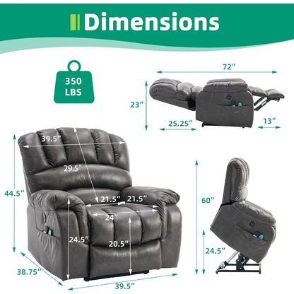 Large Dual OKIN Motor Lay Flat Sleeper Lift Recliner Chair with Heat & Massage for Elderly, Infinite Position Electric Power