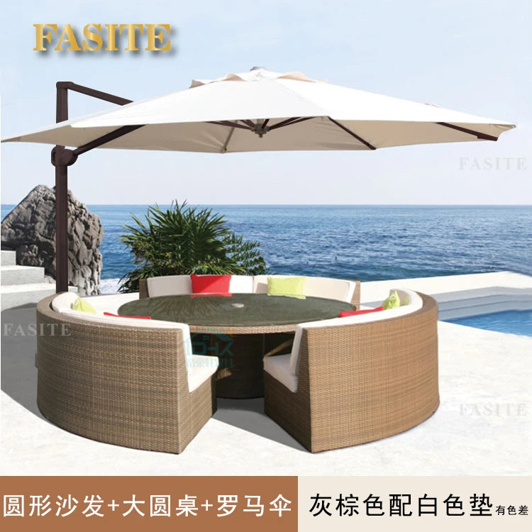 Outdoor circular rattan sofa chair, courtyard, outdoor rattan woven garden sofa combination