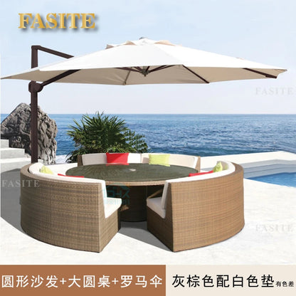 Outdoor circular rattan sofa chair, courtyard, outdoor rattan woven garden sofa combination