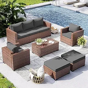 PatioLix Furniture Set, 6 Pieces Outdoor Sectional Sofa Set with Storage Table