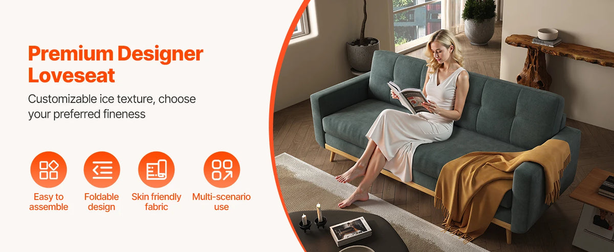 67.7-inch Mid-Century Modern Loveseat Sofa with Wooden Legs  for Living Room, Bedroom, or Office