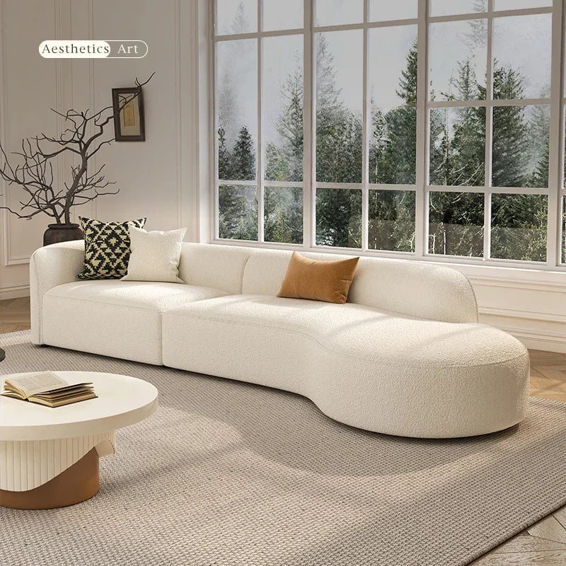 Modern Relaxing Curved Reception Cream Aesthetics Simple Living Room Sofa Minimalist Rest Light Luxury Muebles Home Furniture