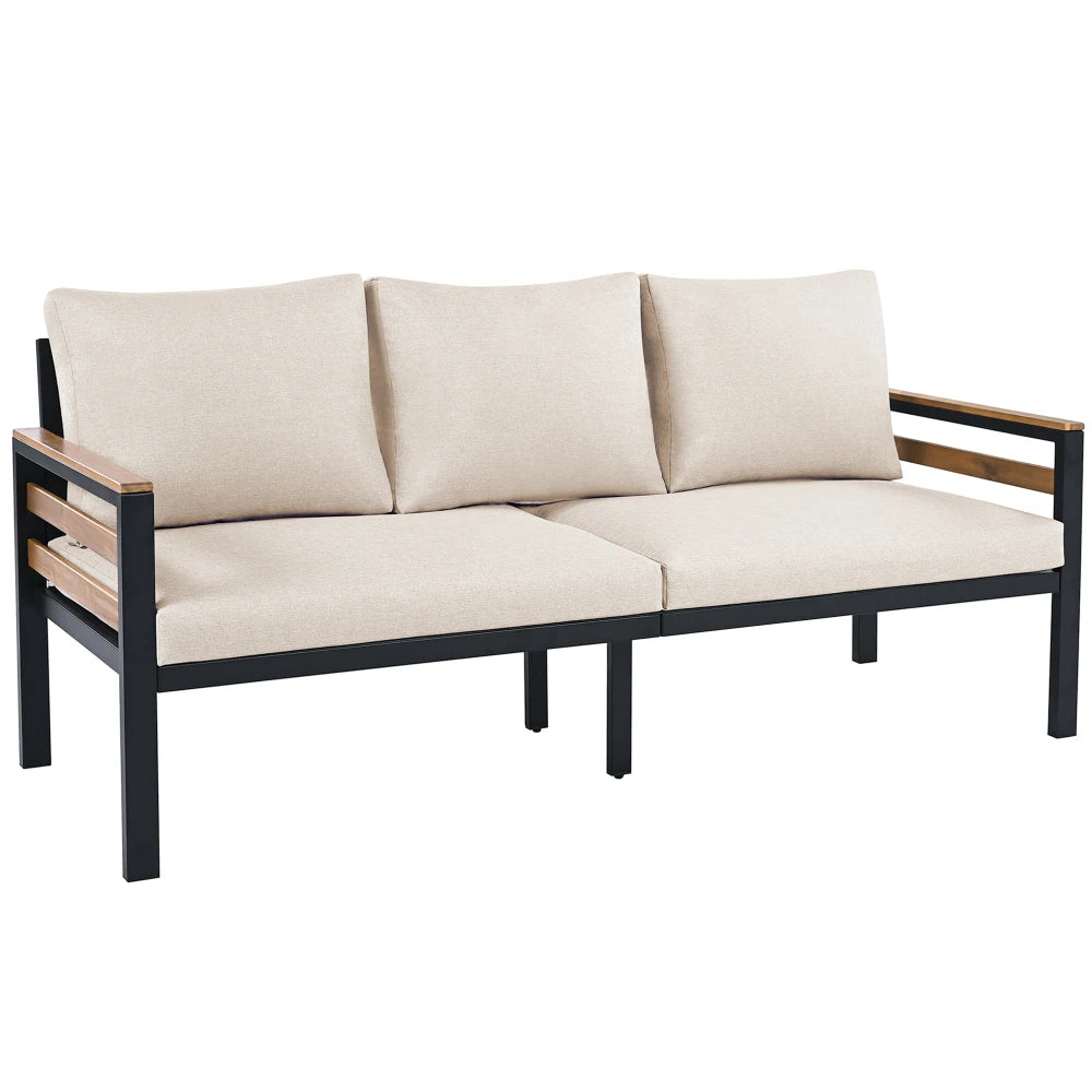 GO 4-Piece Outdoor Furniture Sofa Set for 5 People with Acacia Wood Armrests Patio Conversation Set with Removable Cushion