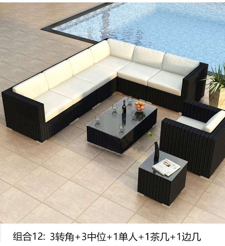 Terrace Modern Garden Sofas Outdoor Combination Courtyard Nordic Garden Sofas Waterproof Pe Rattan Furniture Sofá Jardín MHHYSF
