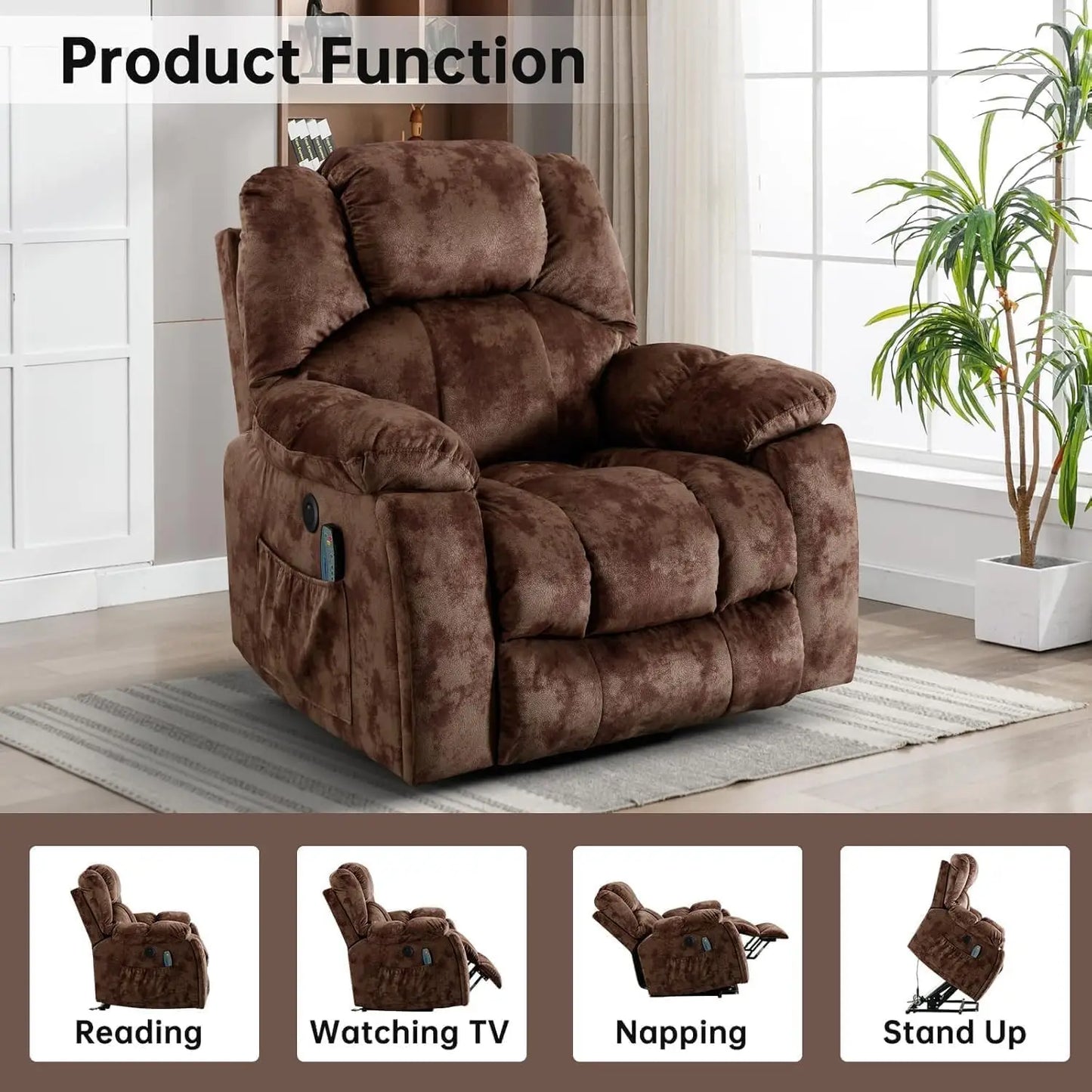 Large Power Lift Recliner with Massage and Heat for Elderly, Heavy Duty Lift Recliner for Seniors with USB Port, 2, Customized