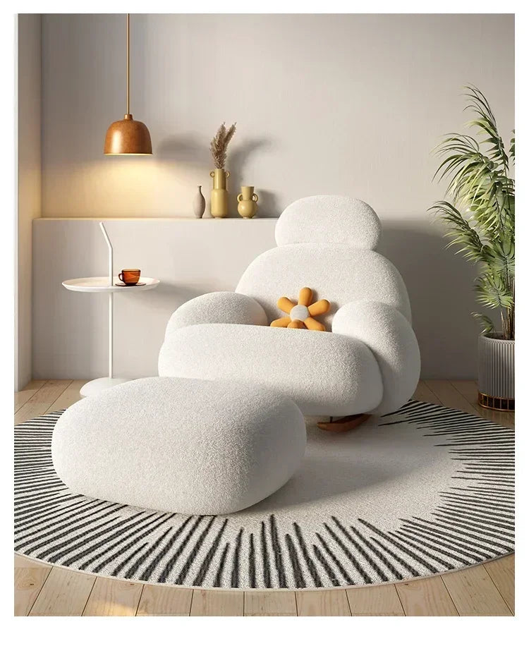 Nordic Bedroom Creamy Velvet Rocking Lounge Chair,living Room Balcony,rotatable Single Person Large White Bear Leisure Chair