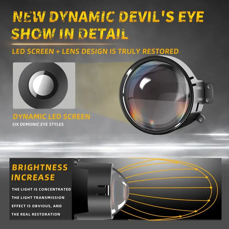 Car Devil Eye LED Headlight 6 Low Light Modes Control The Atmosphere In The Car Universal Motorcycle Lens Headlight