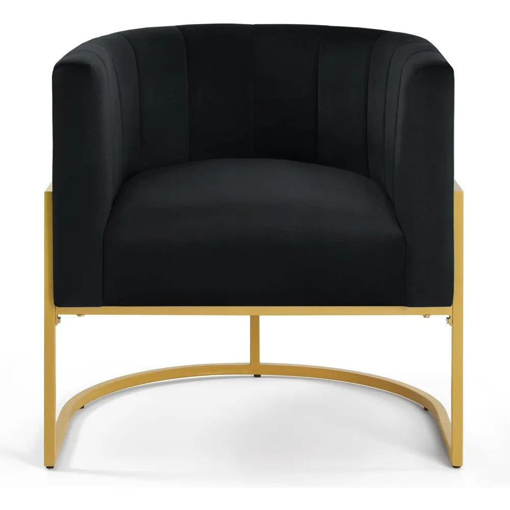 Velvet Accent Chair, Modern Armchair Single Sofa Barrel Chair with Gold Metal Base, Comfy Curved Back Living Room Chair for Bed