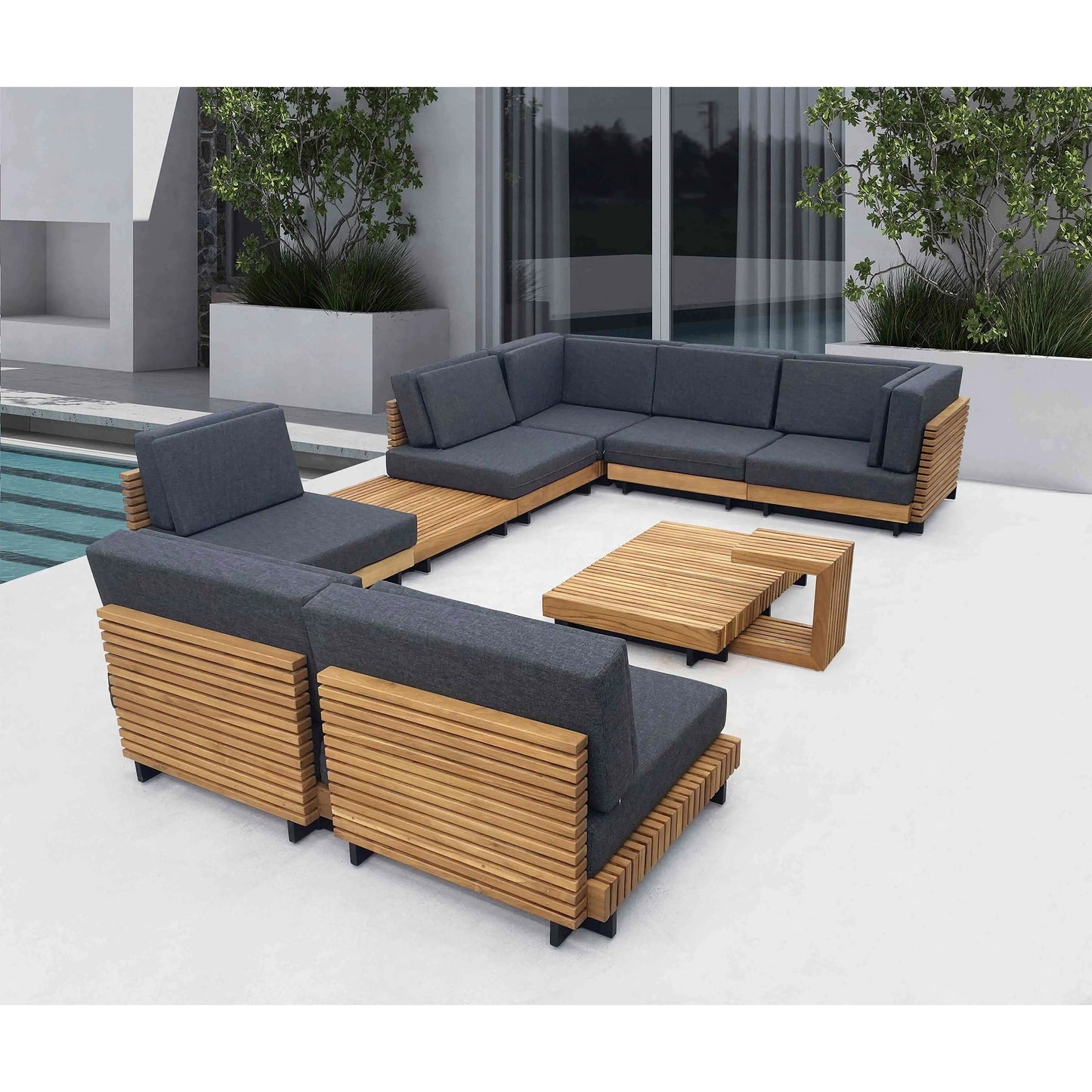 European Contemporary Teak Sofa Set Outdoor Furniture for Living Room Courtyard Hotel Villa Bedroom Park