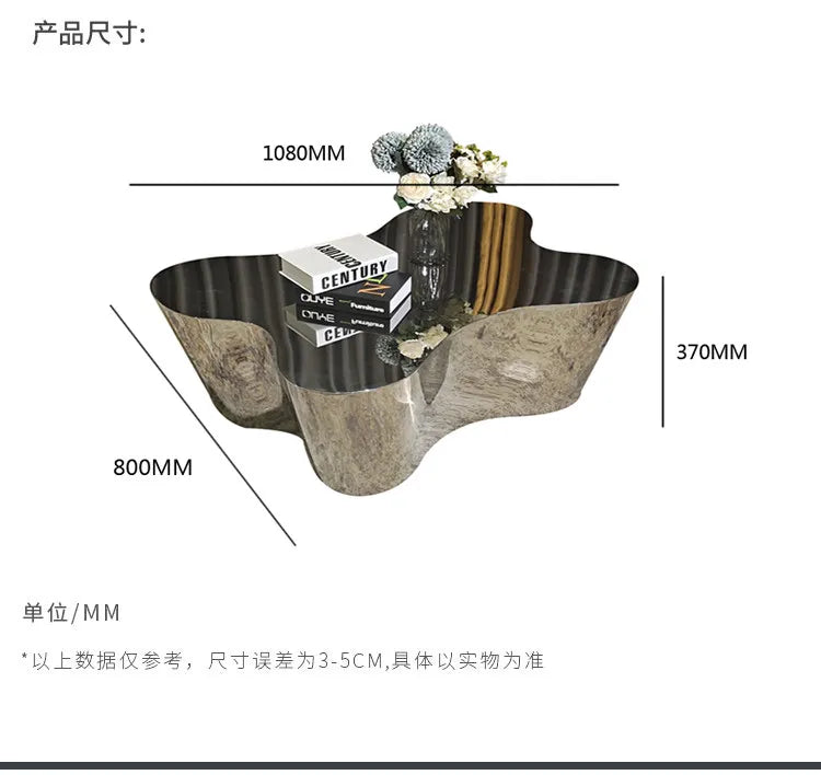 Light luxury stainless steel special-shaped coffee table high-end mirror business negotiation coffee table art