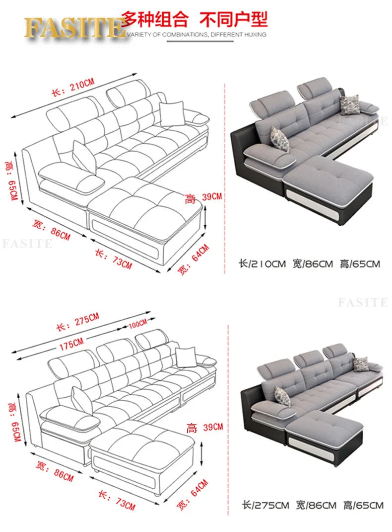 Fabric sofa small apartment simple modern three four living room combination High Quality