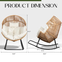Egg Chair Rocking Chairs, Wicker Patio Chair Oversized Lounger Chair with Cushion for Indoor Living Room Bedroom Outdoor Patio