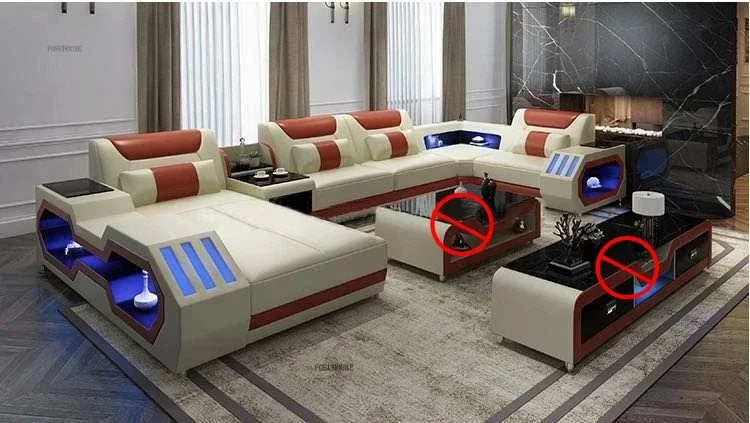 High-end Villa Sofas Design Modularity Sofa U-Shape Living Room Sofas Sets with Bluetooth Speaker for Living Room Furniture