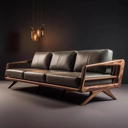 Solid Wood Three-person Living Room Lounge Sofa Small Modern Simple Apartment Armchairs Balcony Furniture