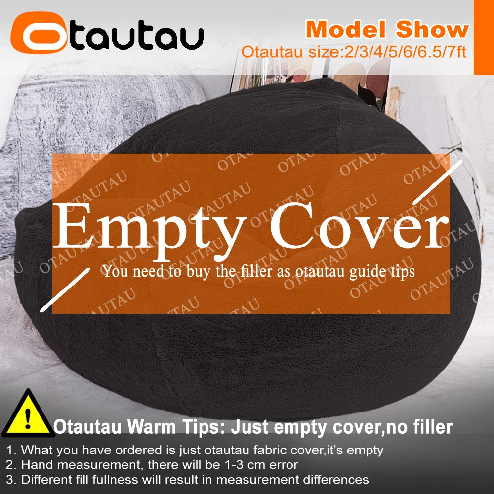 OTAUTAU Fluffy Faux Bunnyf Fur Bean Bag Cover Corner Pouf Cover DD003【No Filler Inside! You Need To Buy Filler By Yourself !】