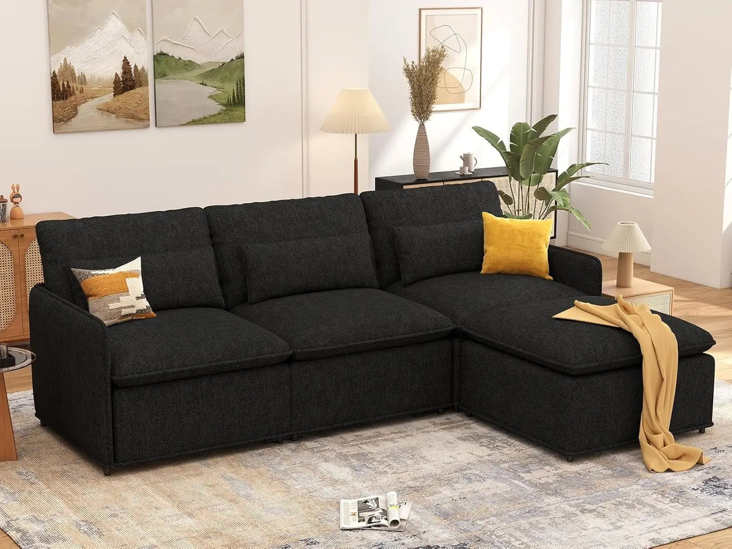 94.5" L Shaped Couch, Modular Sectional Sofa with Moveble Ottoman, Large Deep Seat Chenille Corner Sofa for Living, Customized