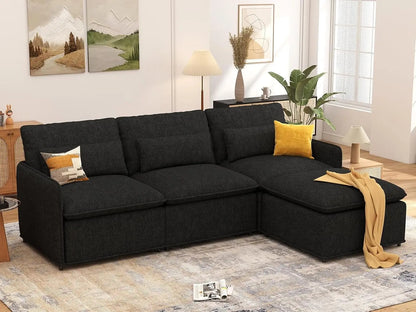 94.5" L Shaped Couch, Modular Sectional Sofa with Moveble Ottoman, Large Deep Seat Chenille Corner Sofa for Living, Customized