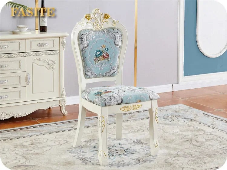 Natural marble dining tables and chairs household luxury simple solid wood carved rectangular dining table.