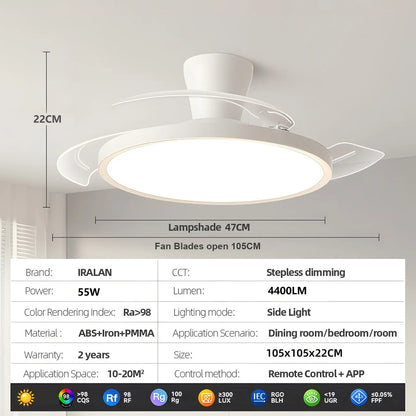 Modern Ceiling Fan Sealing Fan Led Lighting Silent Invisible Blade Lamps Suitable for Living Room Dining Room Study Kitchen
