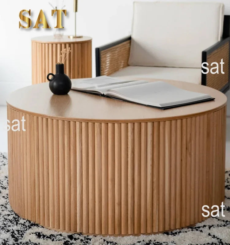 */--antique Oak Round Rustic Solid Wood Modern Farmhouse Classic Luxury Center Coffee Table For Living Room