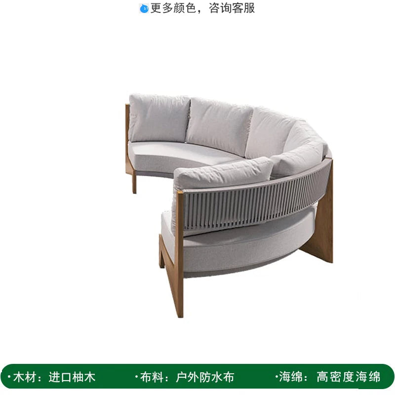 Outdoor circular sofa, rattan woven outdoor courtyard garden, villa restaurant, outdoor booth, anti-corrosion teak furniture