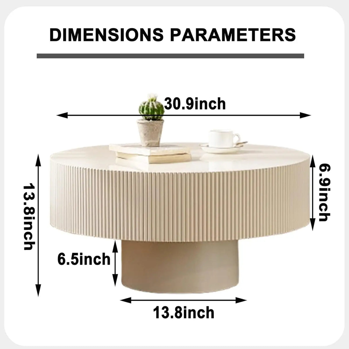 Round Coffee Table, Handcrafted Fluted Drum Coffee Tables Modern Wood Coffee Table Circle Drum Center Table For Living Room