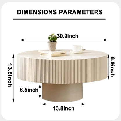 Round Coffee Table, Handcrafted Fluted Drum Coffee Tables Modern Wood Coffee Table Circle Drum Center Table For Living Room