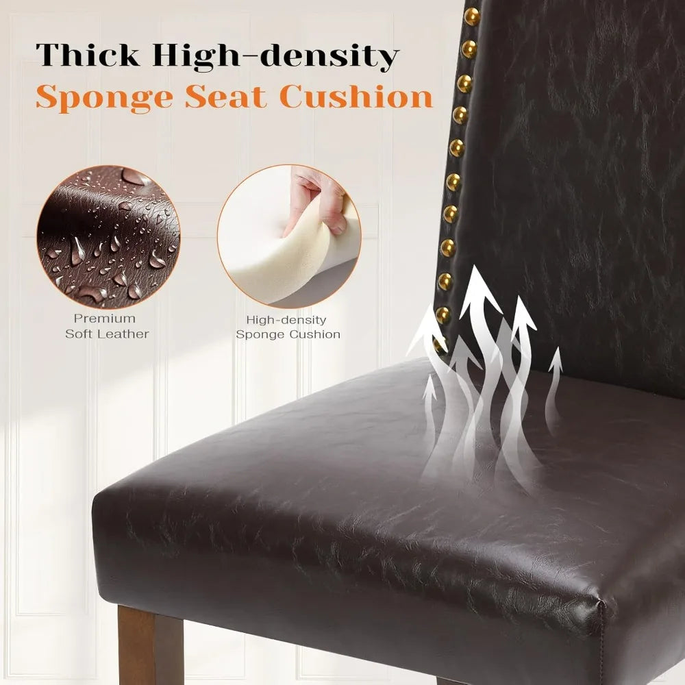 Mid-Century Modern Upholstered Leather Dining Chairs Set of 6 for High-End Kitchen and Dining Rooms