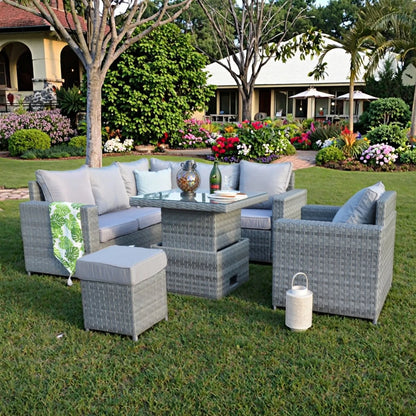Factory Direct Sell Garden Corner Set Modern Wide Rattan Furniture Outdoor Lounge Sofa Set with Lift Table