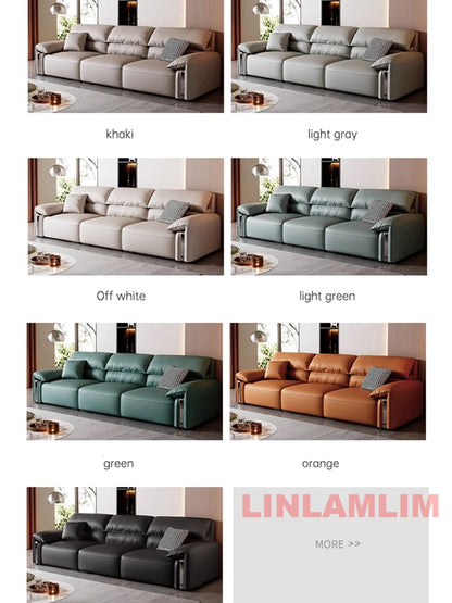 Modern Convertible Genuine Leather Sofa Bed – Multi-functional Electric Sleeper Couch with Adjustable Seats & Wide Chaise Lounge