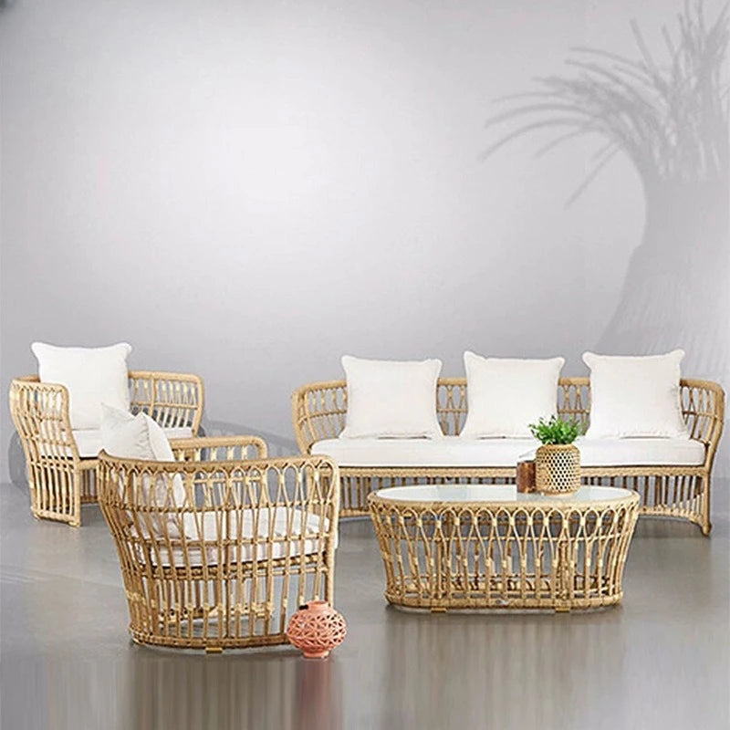 Leisure villa rattan sofa set courtyard garden multi-person furniture combination hotel homestay coffee table rattan sofa